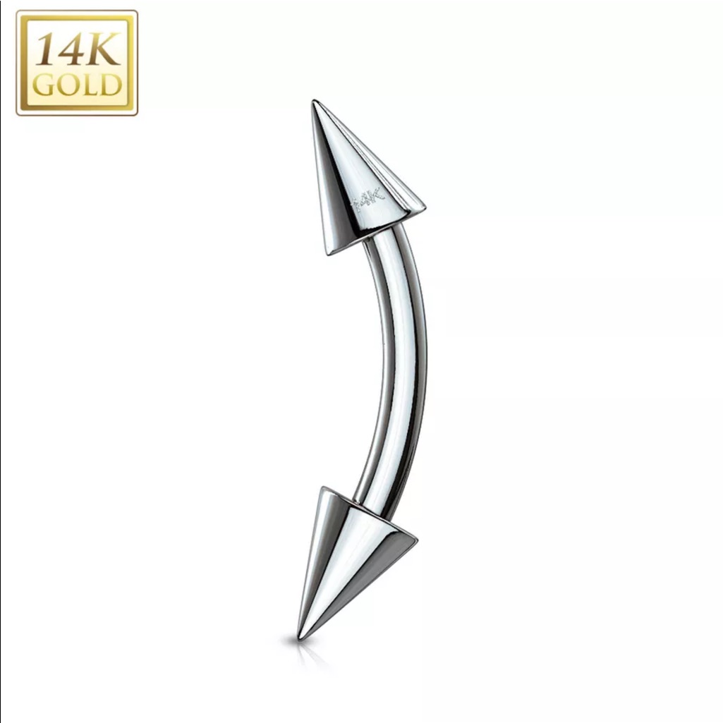 New 14 Kt Real Stamped White Gold Eyebrow Cone Barbell Body Jewelry